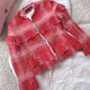 Zara Red Plaid Tweed / Boucle Jacket ❤️